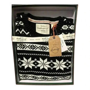 Weatherproof Vintage Mens Black/White Holiday Sweater, Med